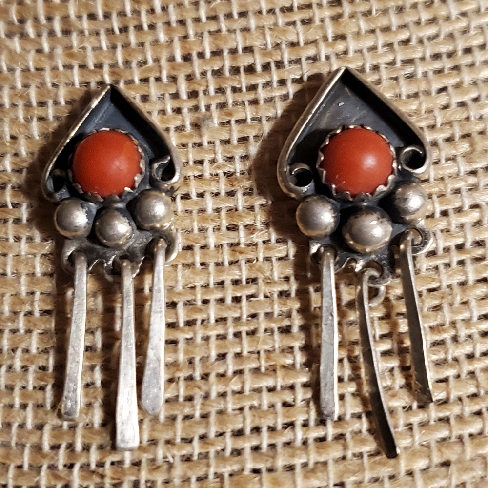 Vintage Coral Sterling Silver Earrings